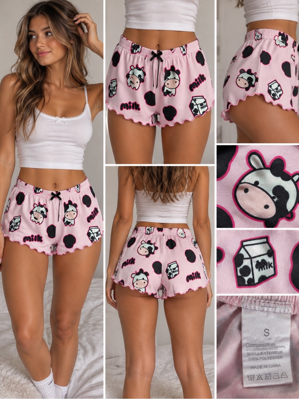 Soma Pink Cow Print Athletic Lounge Shorts